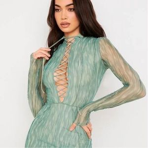 House of CB Ivy Printed Mesh Lace Up Mini Dress size Large